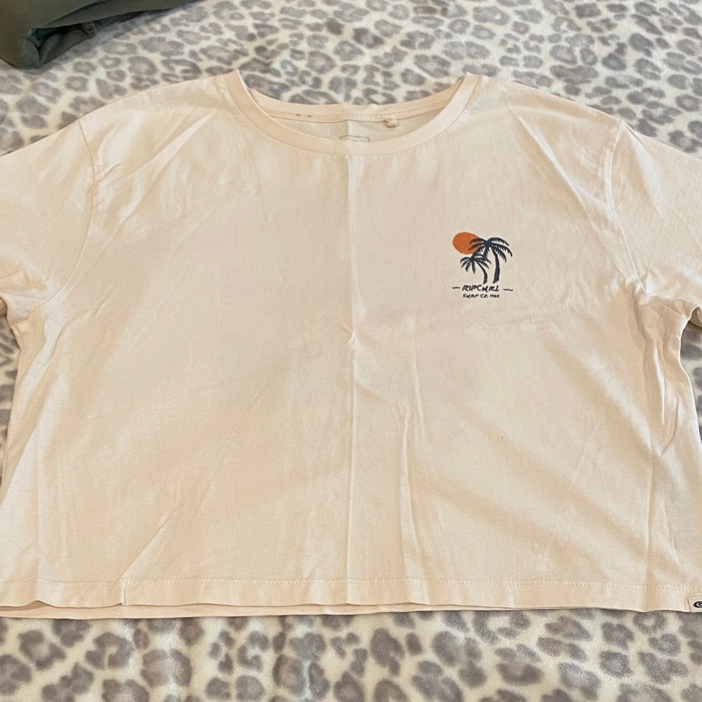 Rip Curl Cream Short Sleeve Top with Palm Tree Print